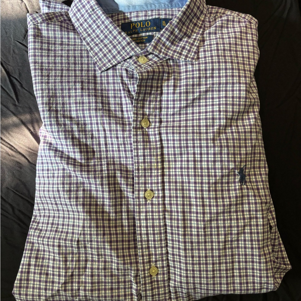 Polo by Ralph Lauren Men's Purple and White Checkered Shirt